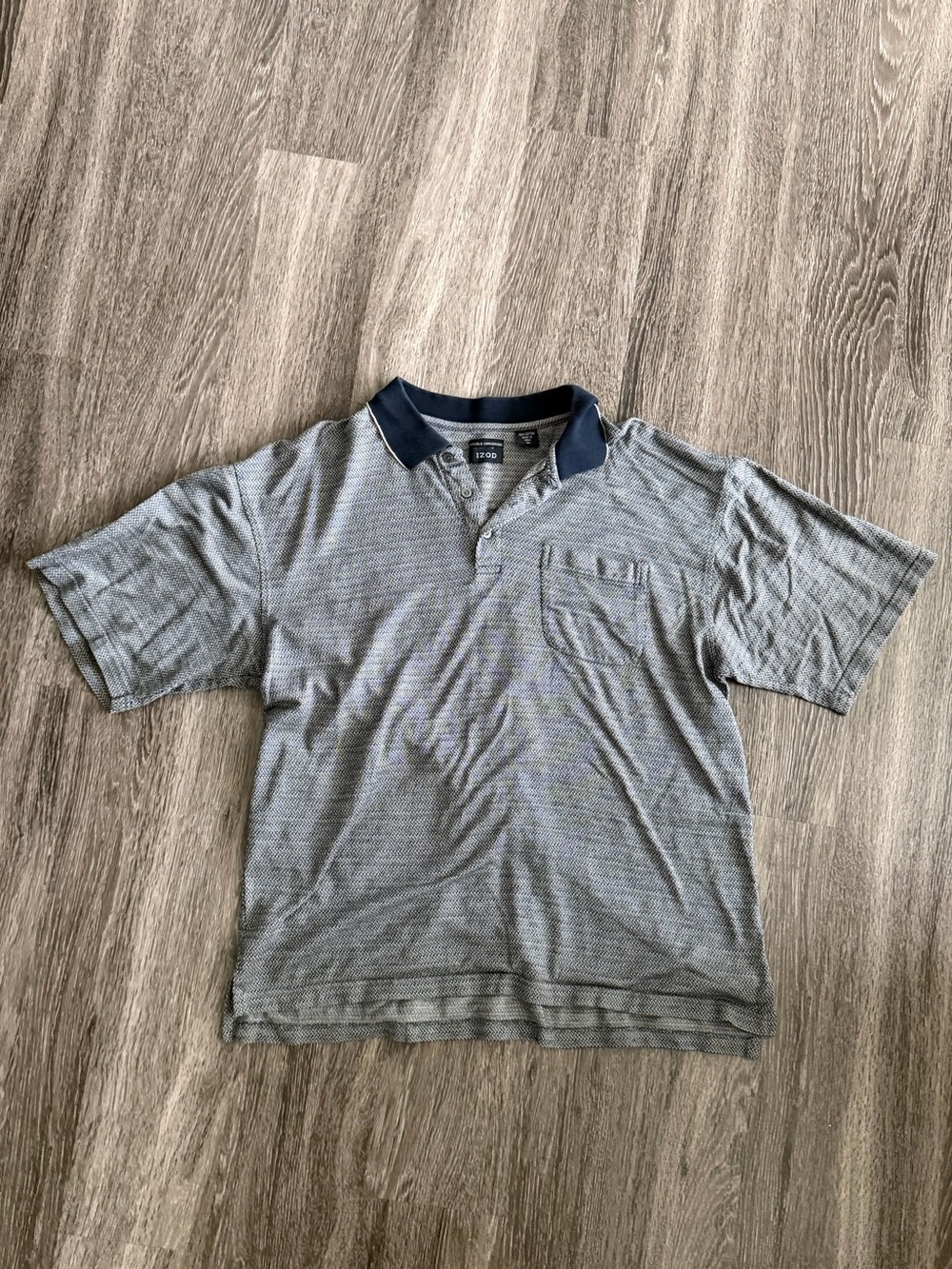Izod Men's Light Gray Striped Polo with Navy Collar